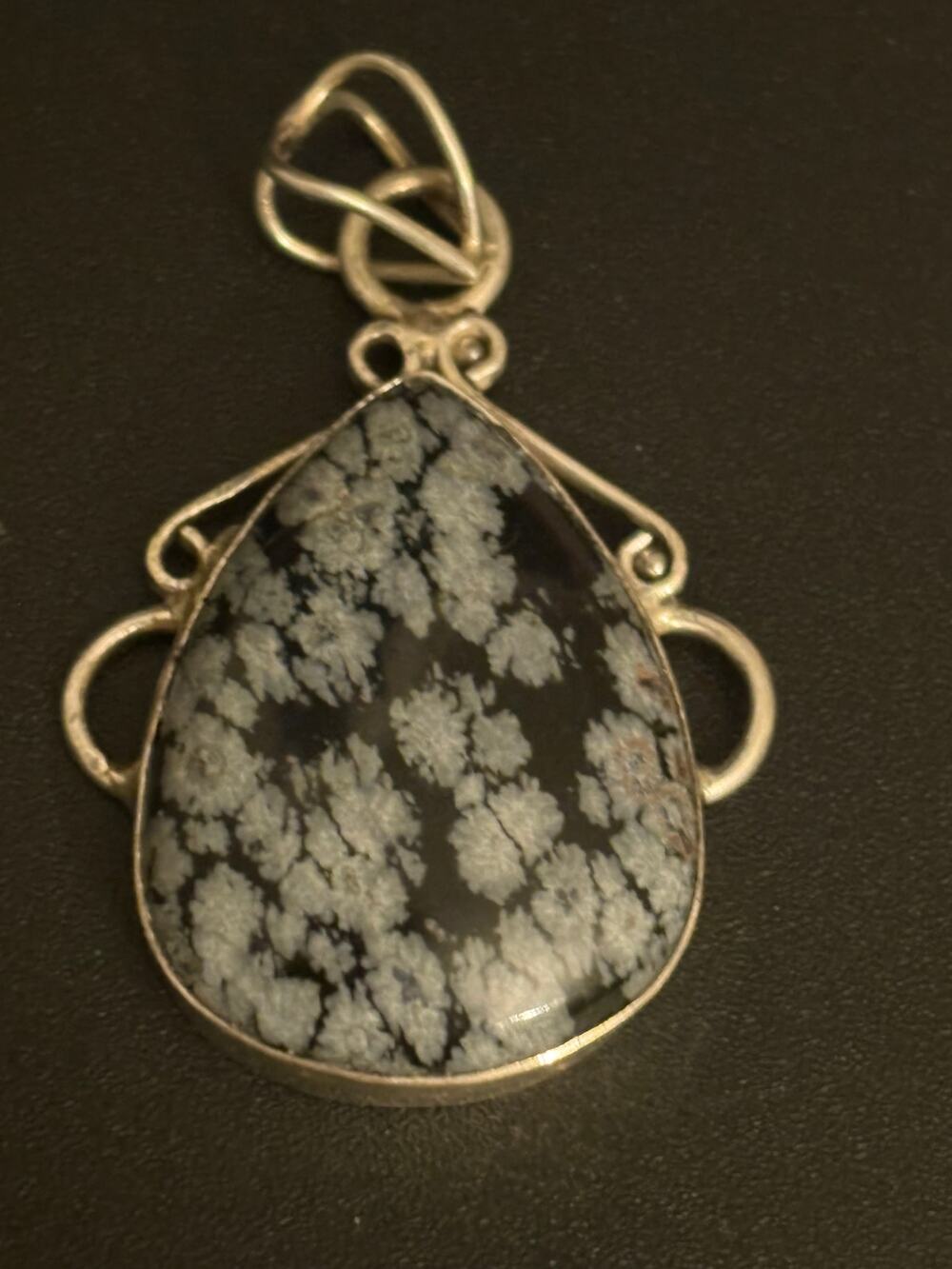 Snowflake Obsidian Artisan Silver Tone Pendant